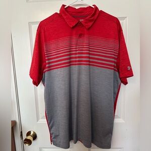 Under Armour Men's Red and Gray Golf Polo Shirt Heat Gear Loose EUC Sz XL